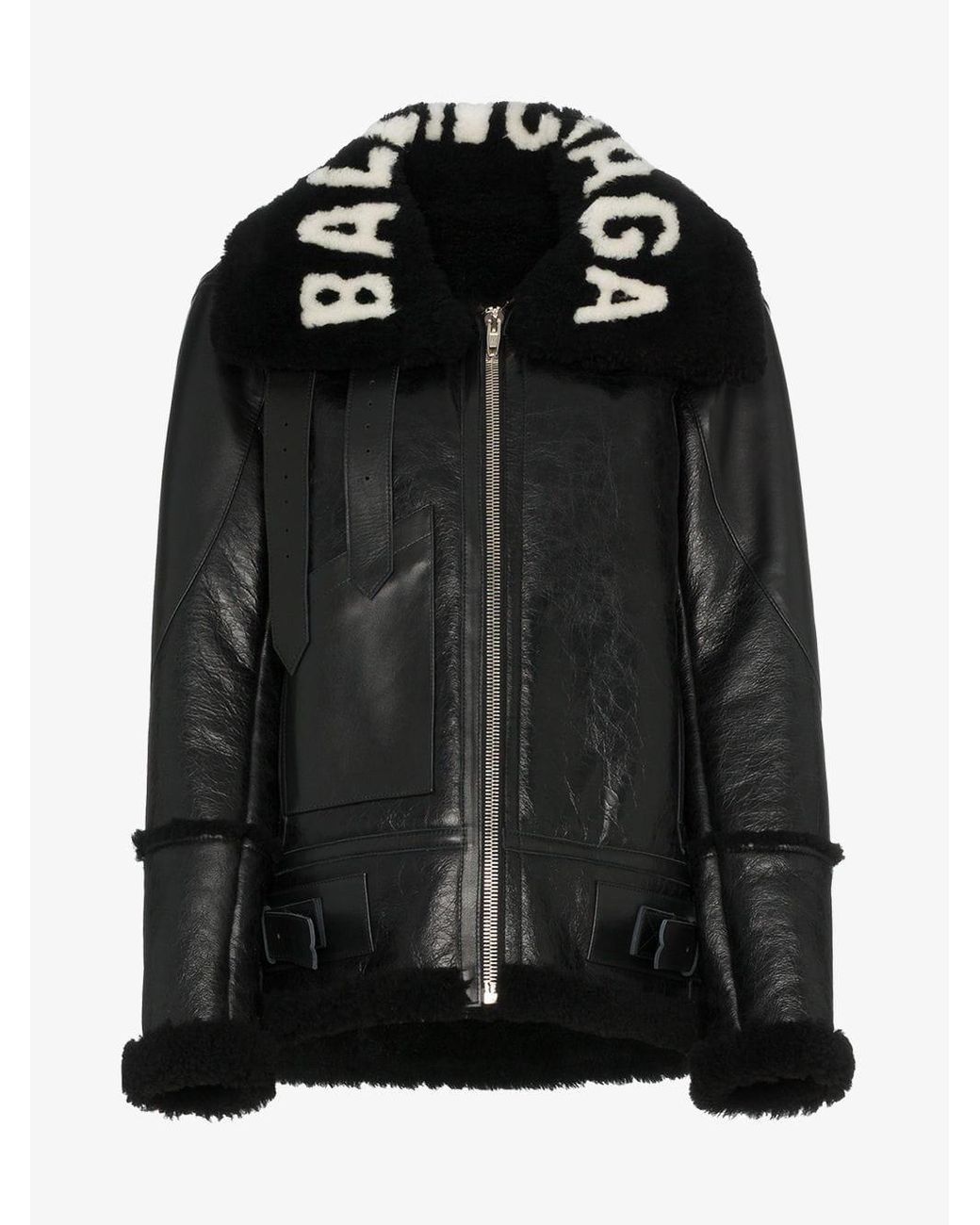 Balenciaga Leather Oversized Le Bombardier Shearling Jacket in Black | Lyst