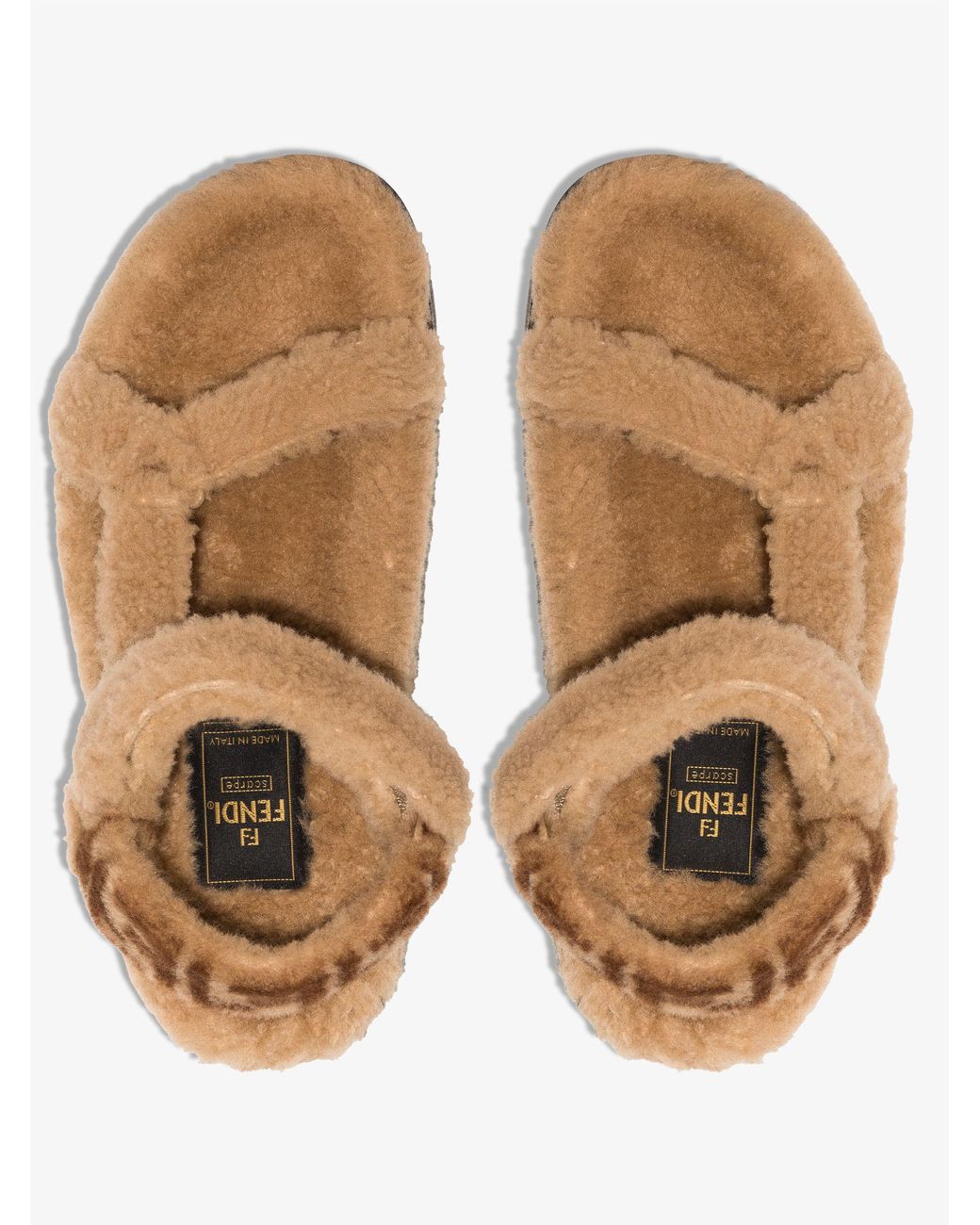 Fendi Neutral Shearling Sandals Women s Leather rubber Lyst
