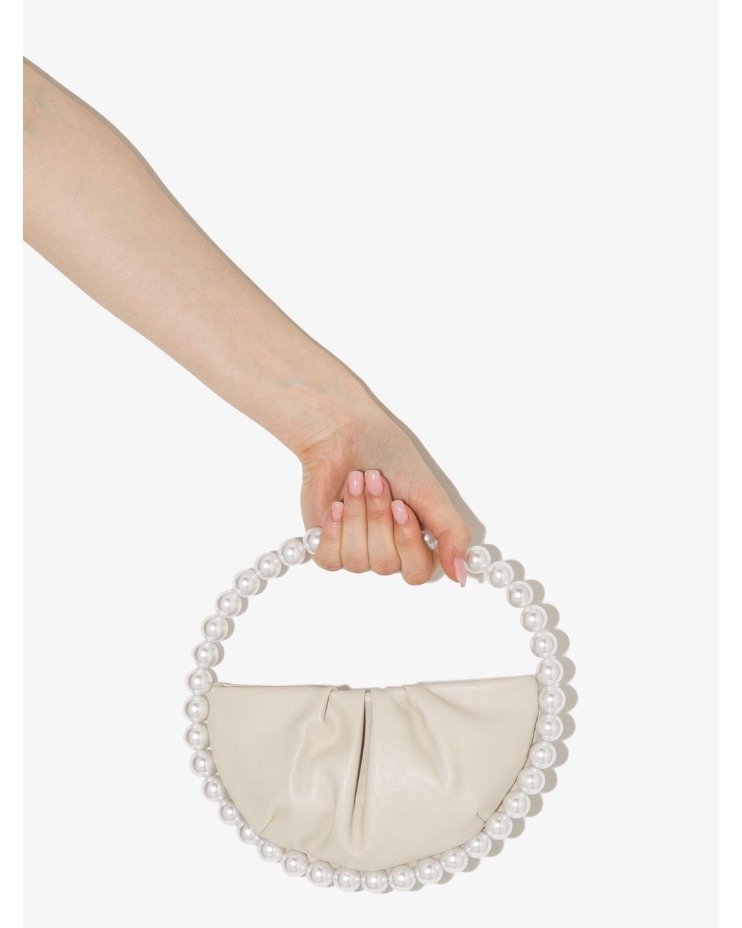 L'ALINGI Neutral Pearl Band Leather Clutch Bag in White Lyst