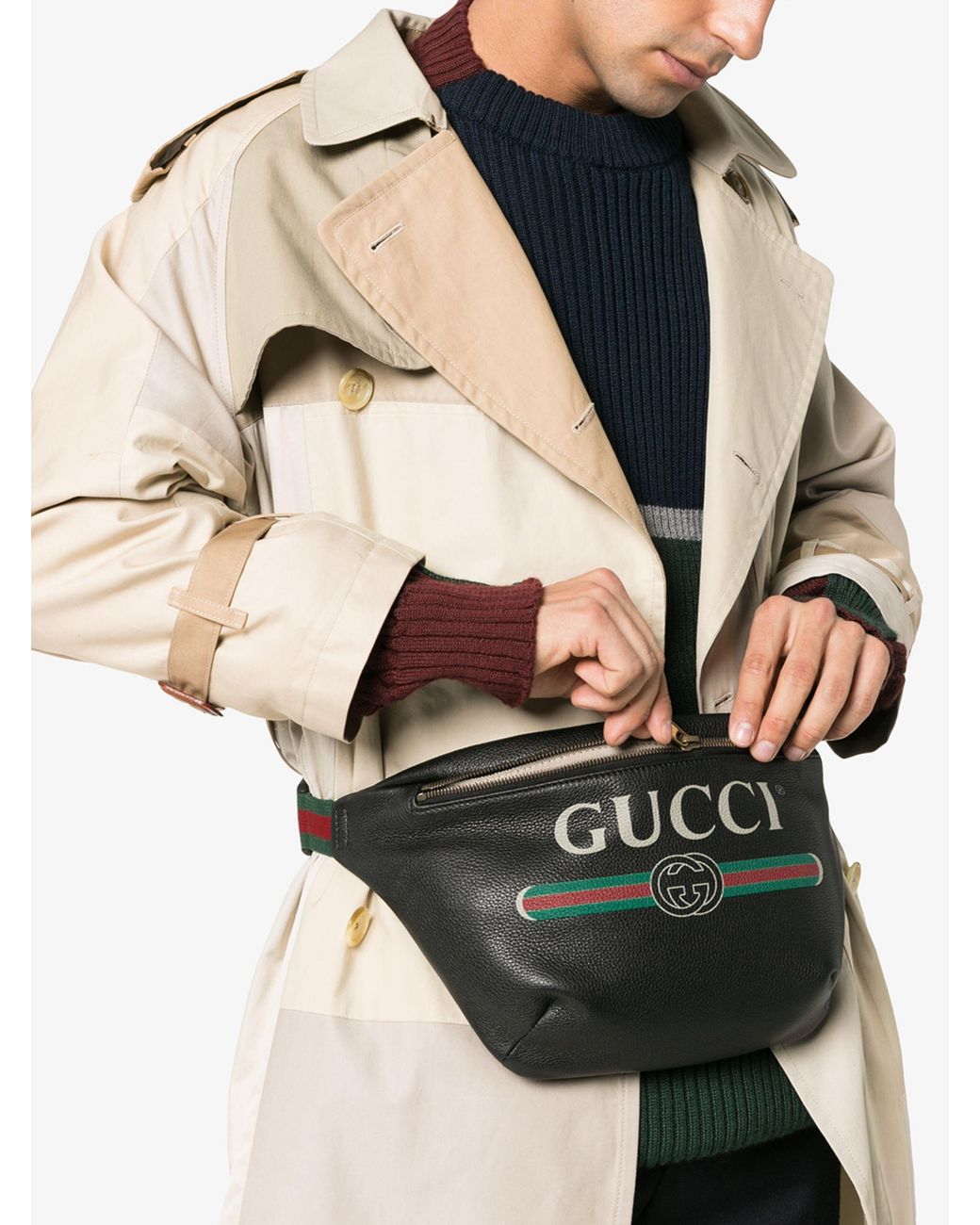 overse Bøje Begrænse Gucci Black Medium Logo Belt Bag for Men | Lyst Australia