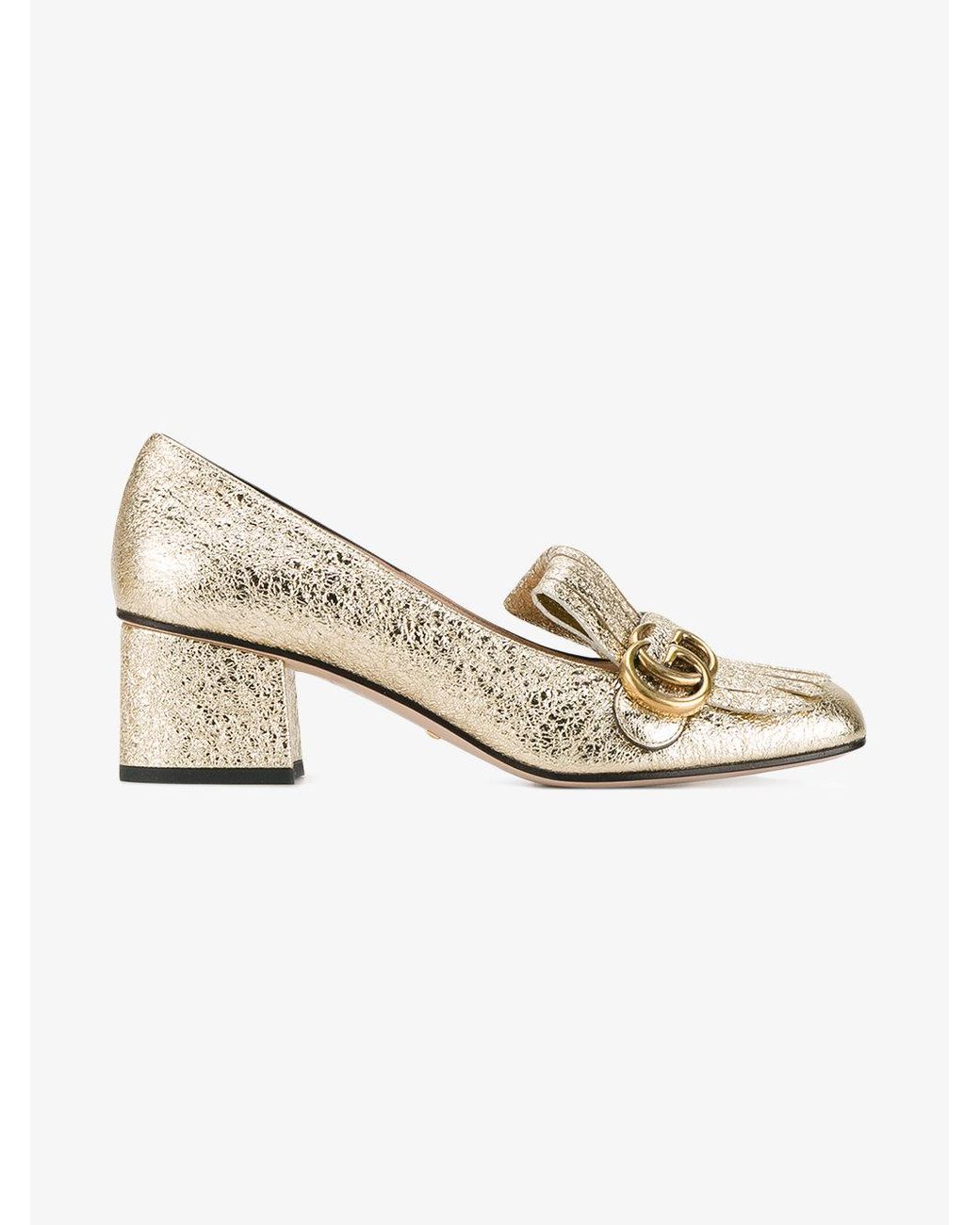 Gucci Gold Marmont 55mm Pumps in Metallic | Lyst