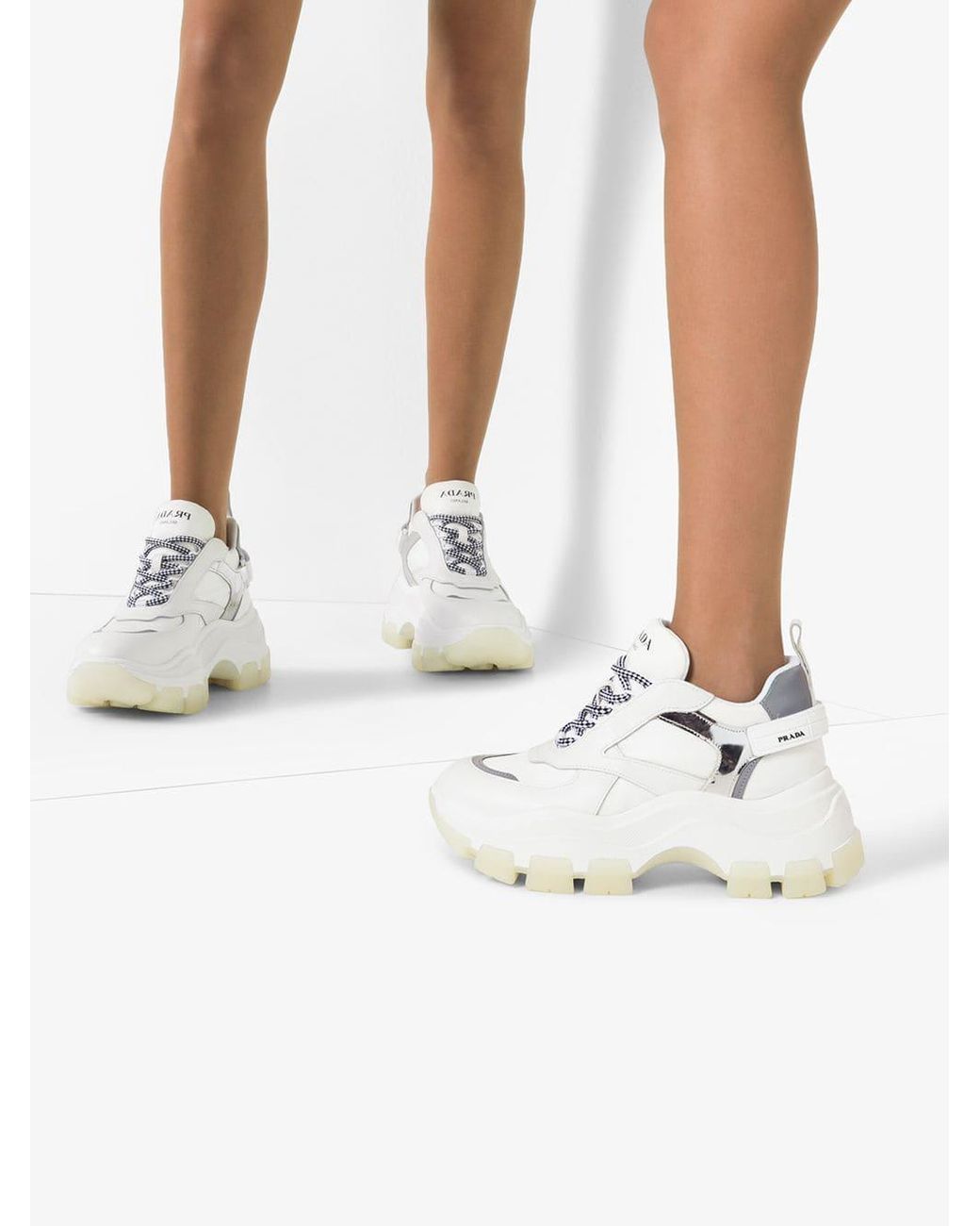 Prada White Pegasus Chunky Sneakers | Lyst