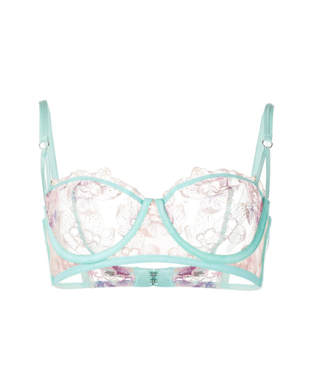 Fleur du Mal Green Pixie Embroidered Balconette Bra in Pink | Lyst