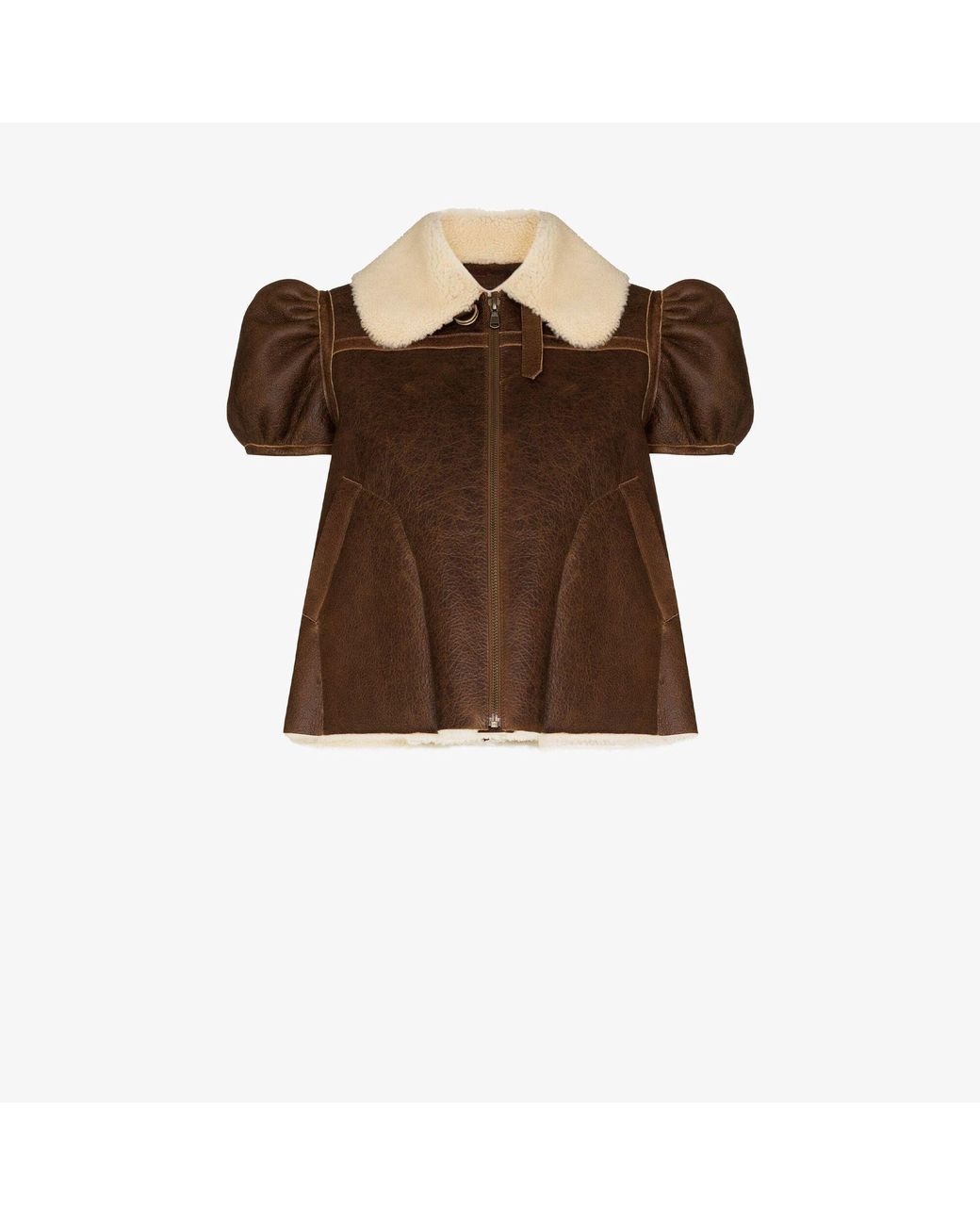 Jean Paul Gaultier Leather X Lotta Volkova Babydoll Cropped Shearling Jacket in Brown | Lyst
