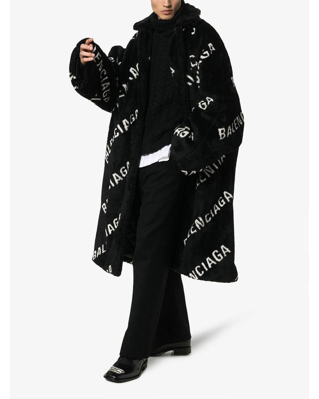 Balenciaga Ao Fur Coat in Black for Men Lyst Australia