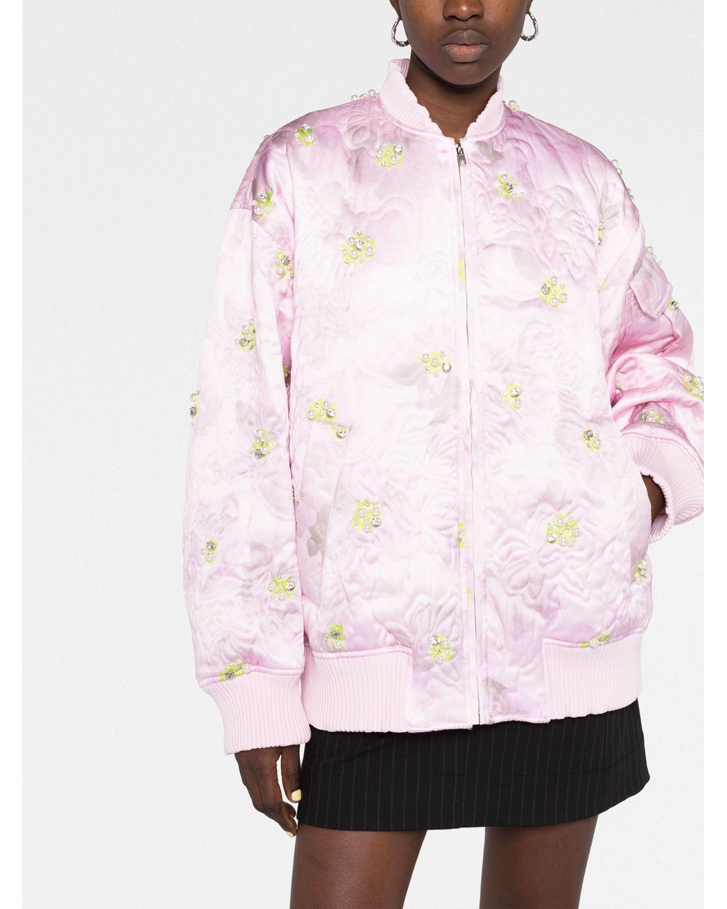 Stine Goya Norea Floral Crystal Bomber Jacket in Pink | Lyst Australia