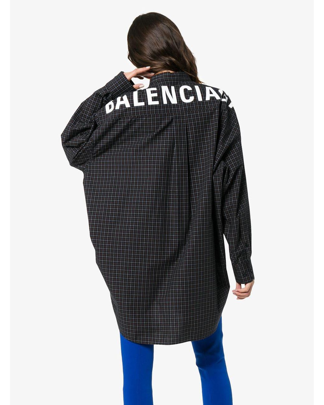 Balenciaga Check Logo Back Button down Cotton Shirt in Blue Lyst Australia