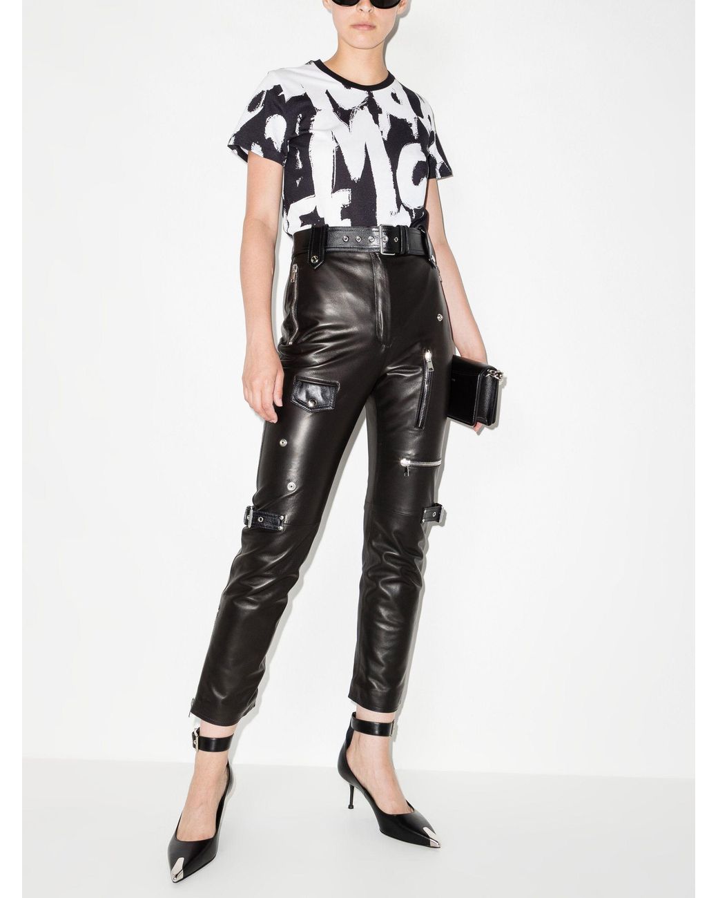 Alexander mcqueen leather best sale pants