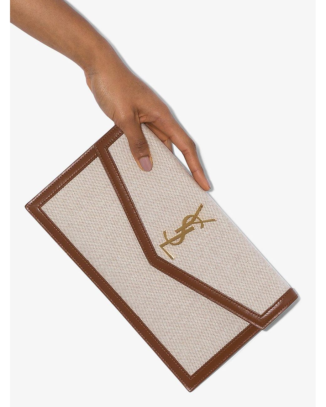 Saint Laurent Beige Uptown Canvas And Leather Clutch Bag Lyst UK