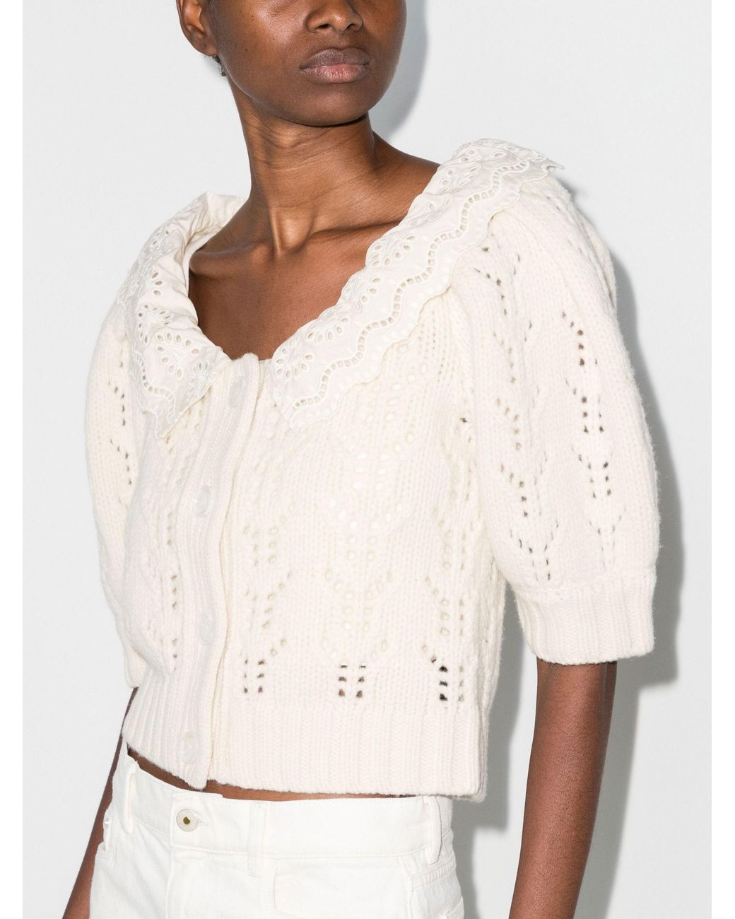 Zia Ruffle Collar Lace Knitted Cardigan 