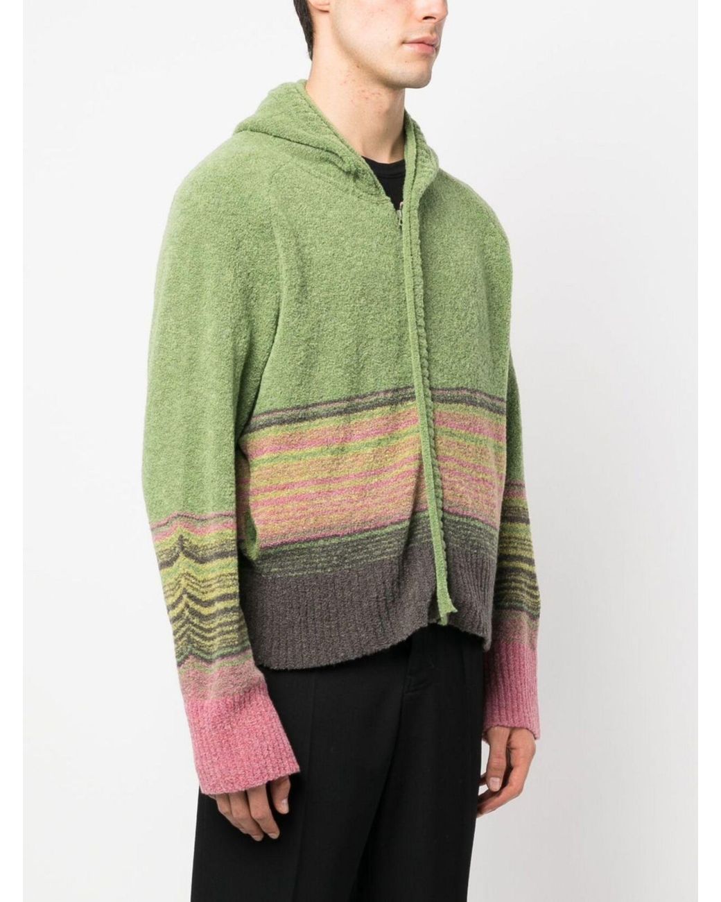 Kiko Kostadinov Stripe-knit Zip-up Hoodie in Green for Men | Lyst