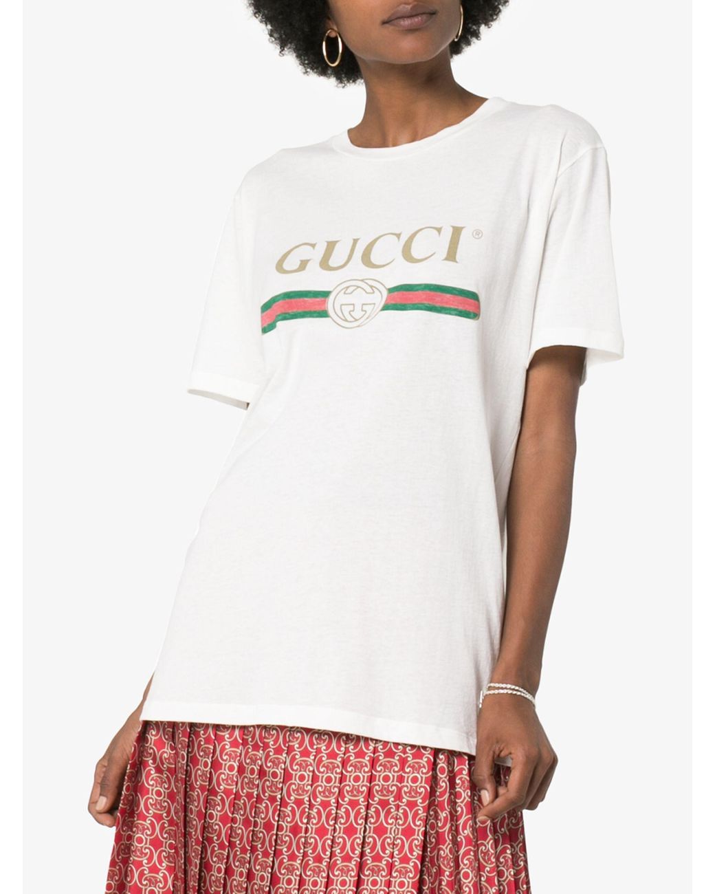 tvilling Ændringer fra Arne Gucci Fake Logo Cotton T-shirt - Women's - Cotton in White | Lyst