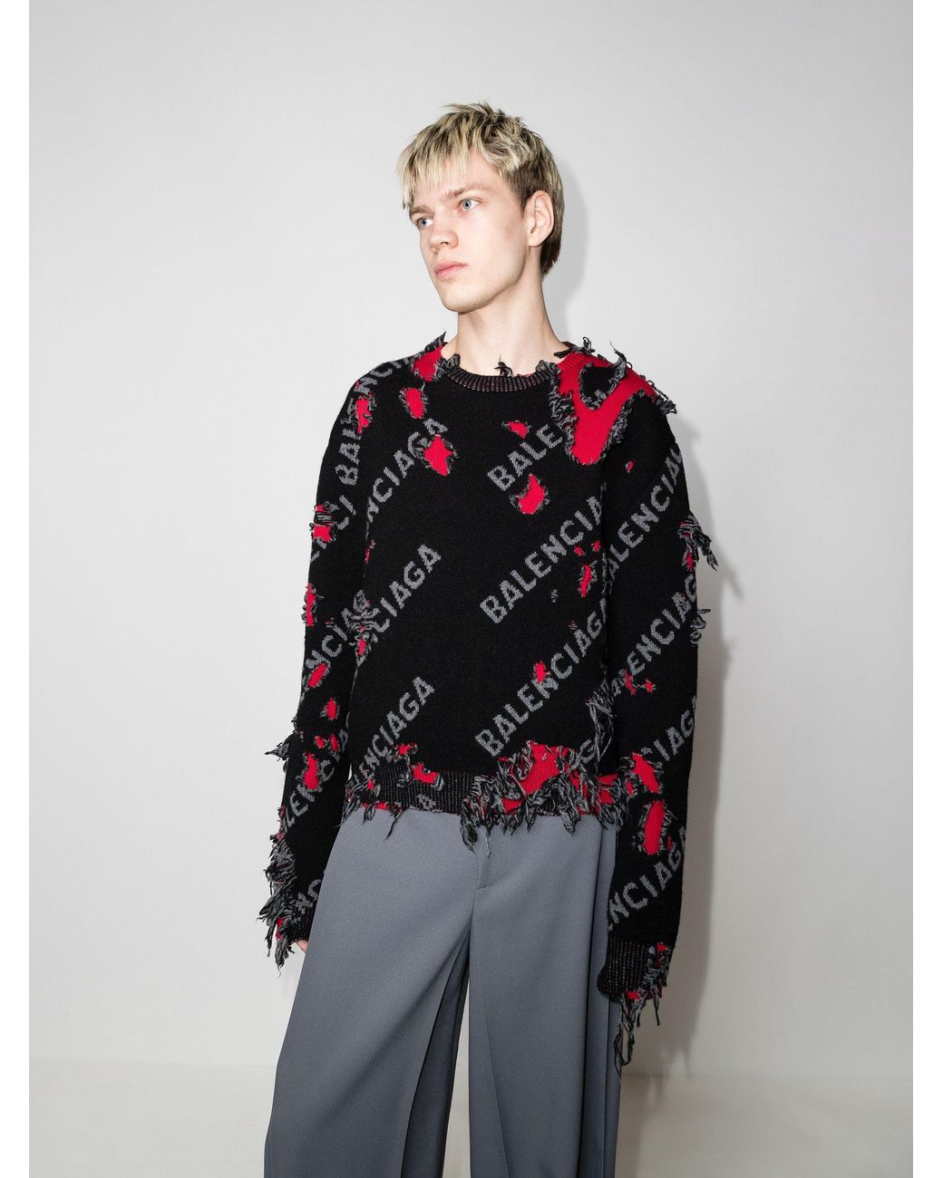 Balenciaga Black Repatch Distressed Logo Sweater for Men | Lyst