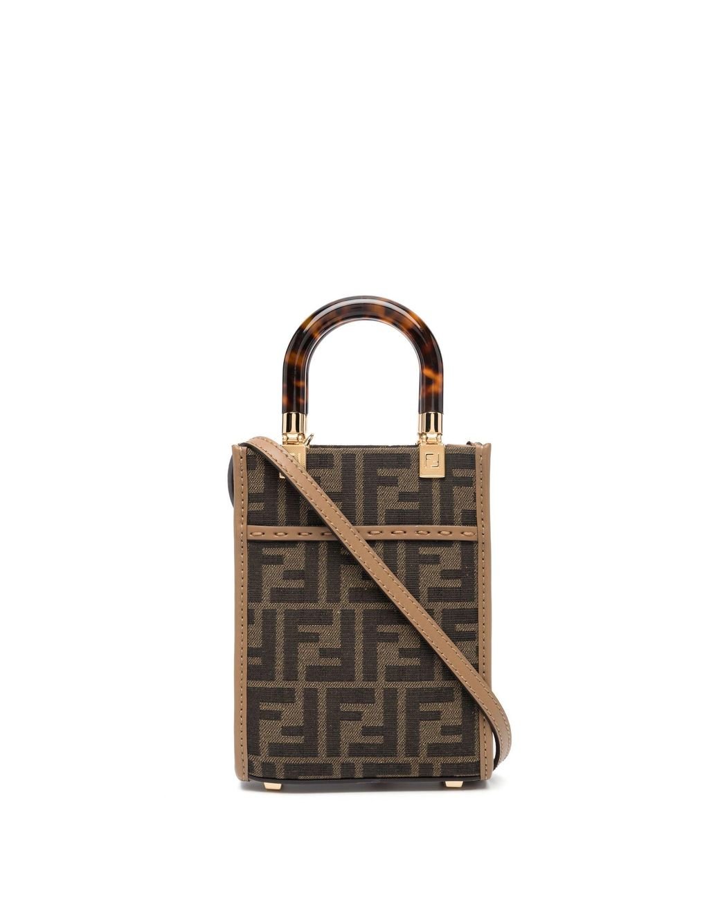 Fendi Sunshine Shopper Mini Canvas Tote Bag in Brown | Lyst