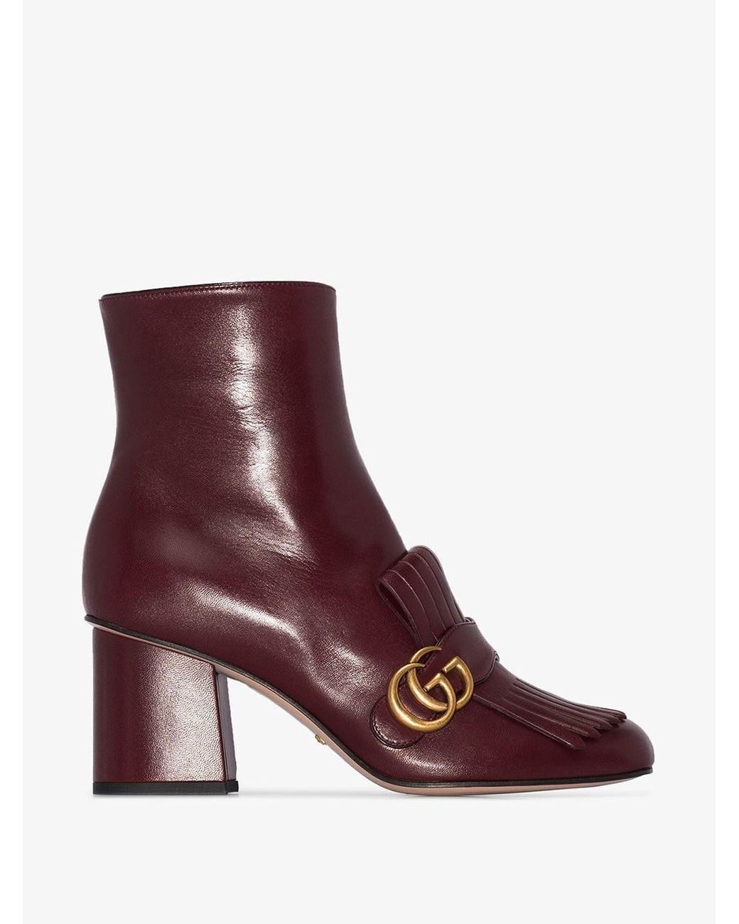 Gucci Burgundy Marmont 75 Fringed Leather Ankle Boots | Lyst