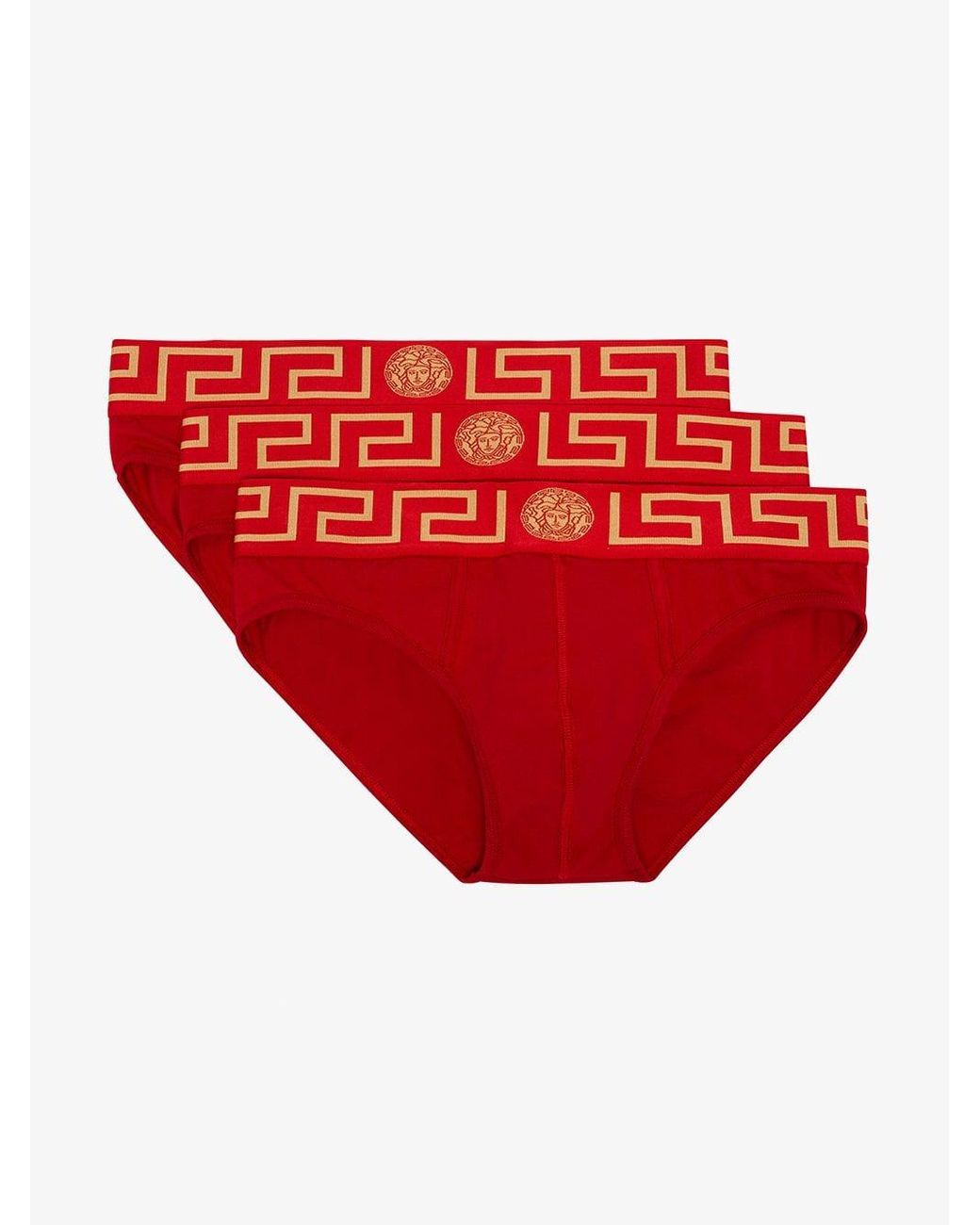 Versace Red 3 Pack Greca Border Cotton Briefs in Red for Men - Save 6% ...