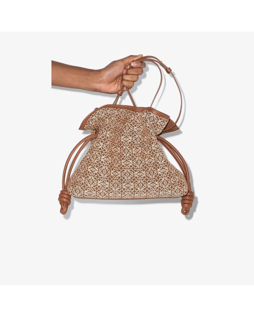 LOEWE Flamenco Clutch in Anagram jacquard and Calfskin Tan/Pecan