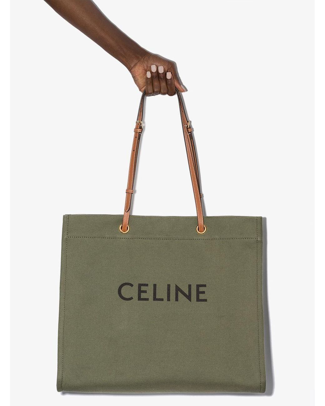 Celine Khaki Squared Cabas Tote Bag in Green