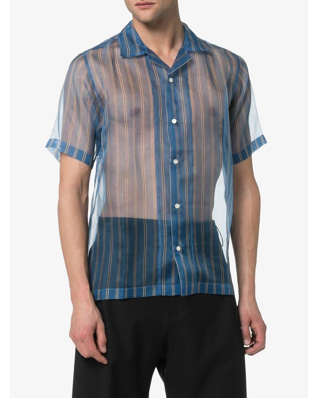Cmmn Swdn Duncan Camp-collar Striped Silk-organza Shirt in Blue 