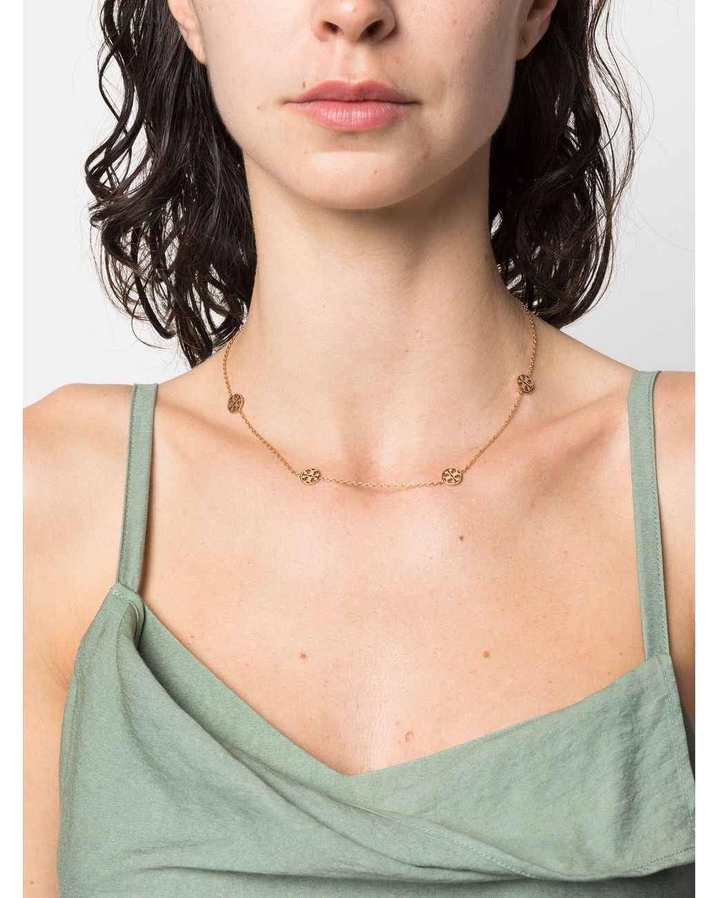 Tory Burch Miller Pave Logo Delicate Necklace | Neiman Marcus