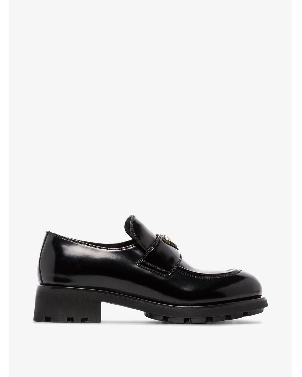 Prada Leather Chunky Logo Plaque Loafers in Black | Lyst
