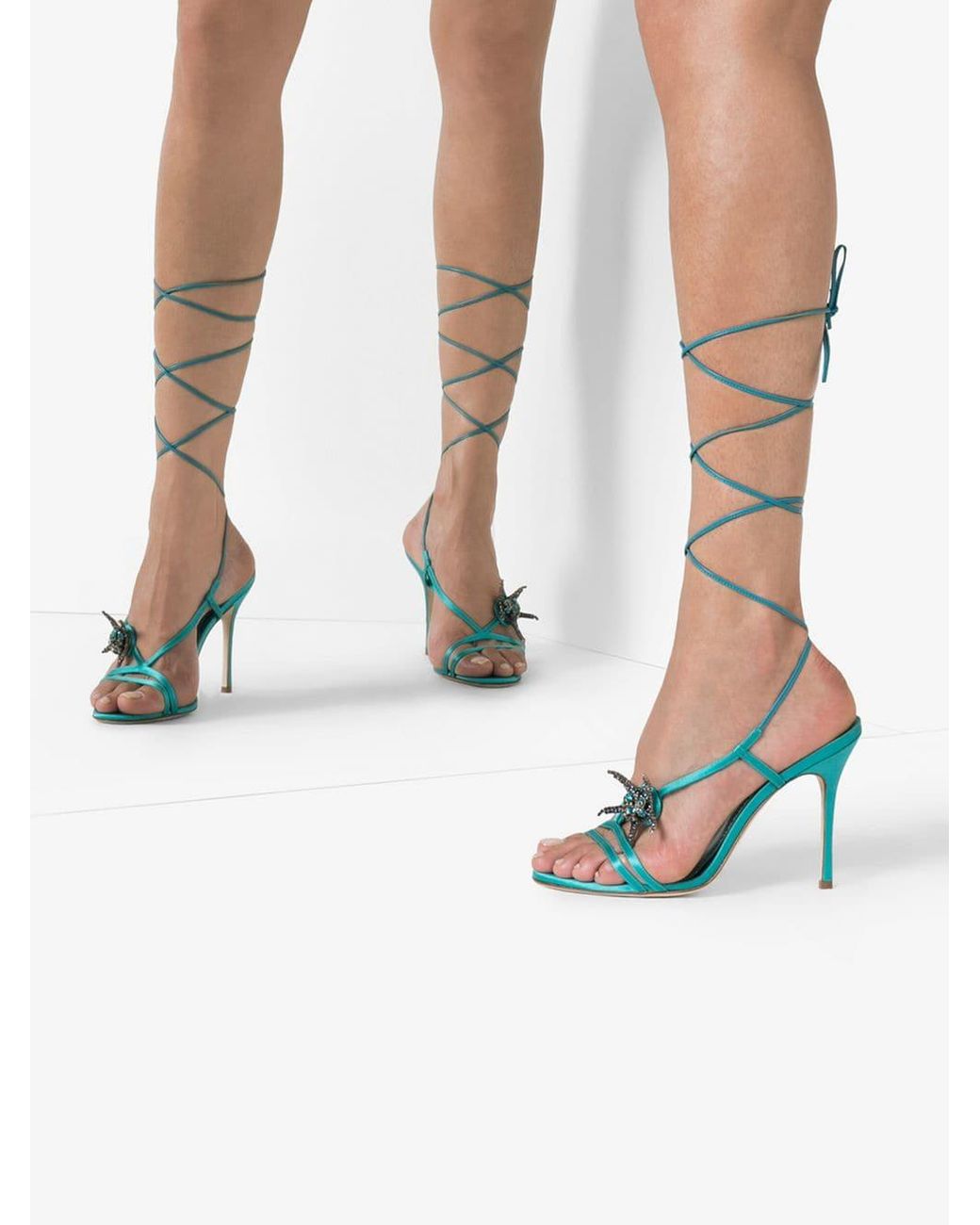 Manolo Blahnik Aqua Blue Bucu 105 Starfish Strappy Sandals | Lyst