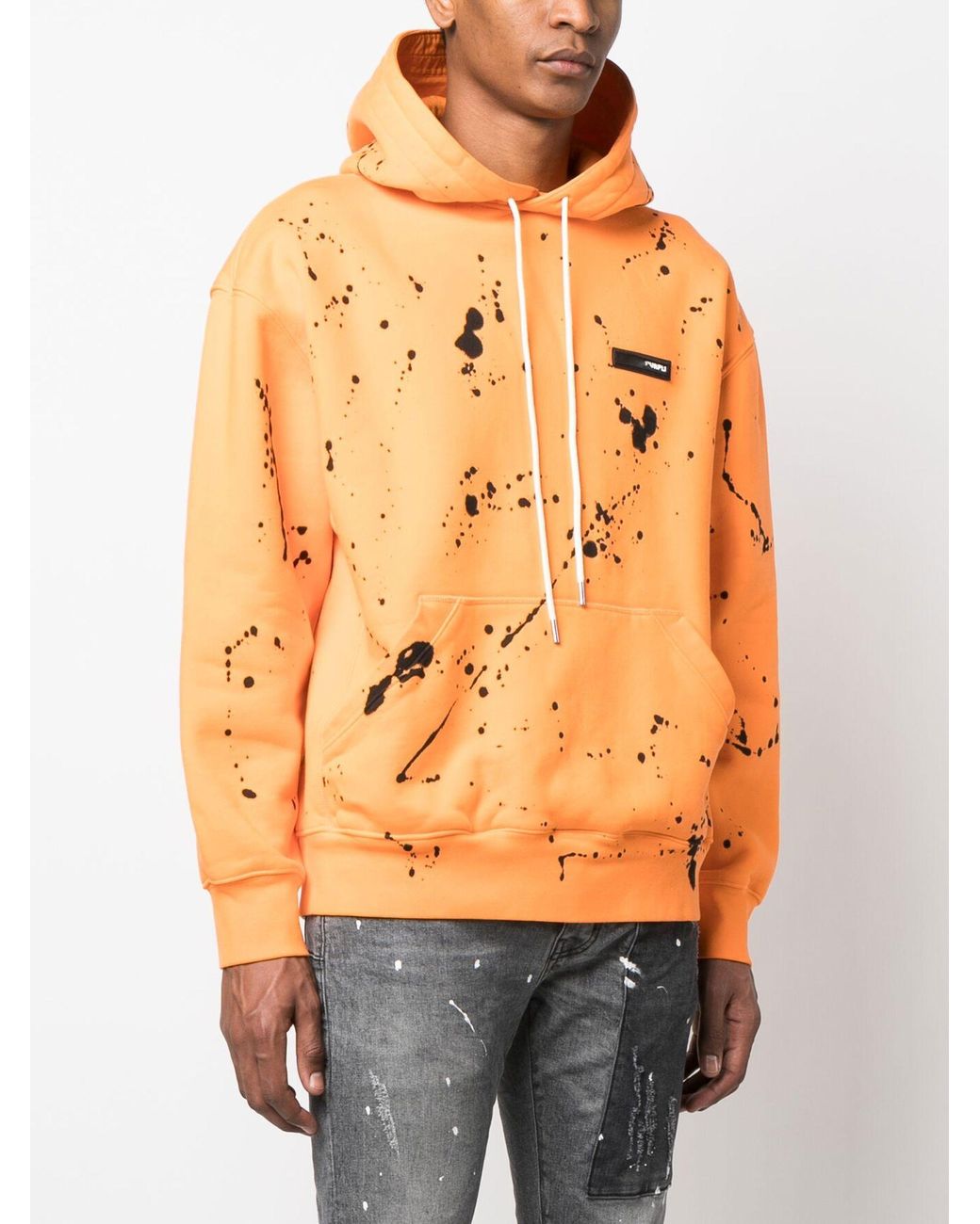 Purple Brand Paint Splatter Print Hoodie Men s Cotton in Orange