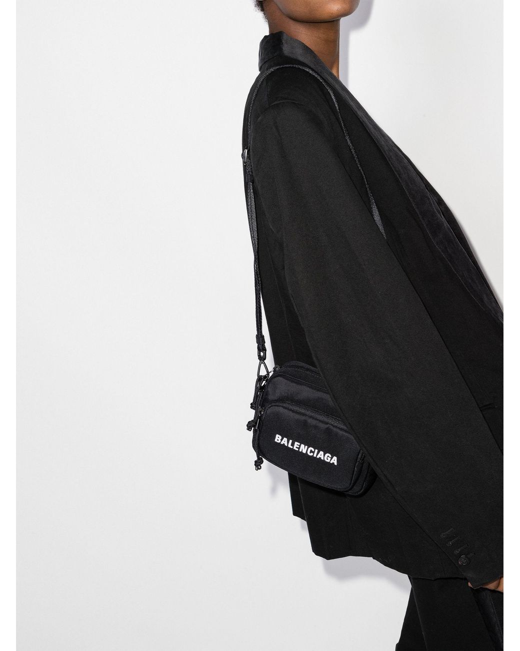 Balenciaga Wheel Logo-embroidered Nylon Camera Bag In Black