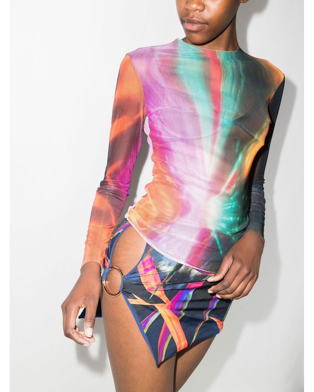 Printed Mesh Top in Multicoloured - Louisa Ballou