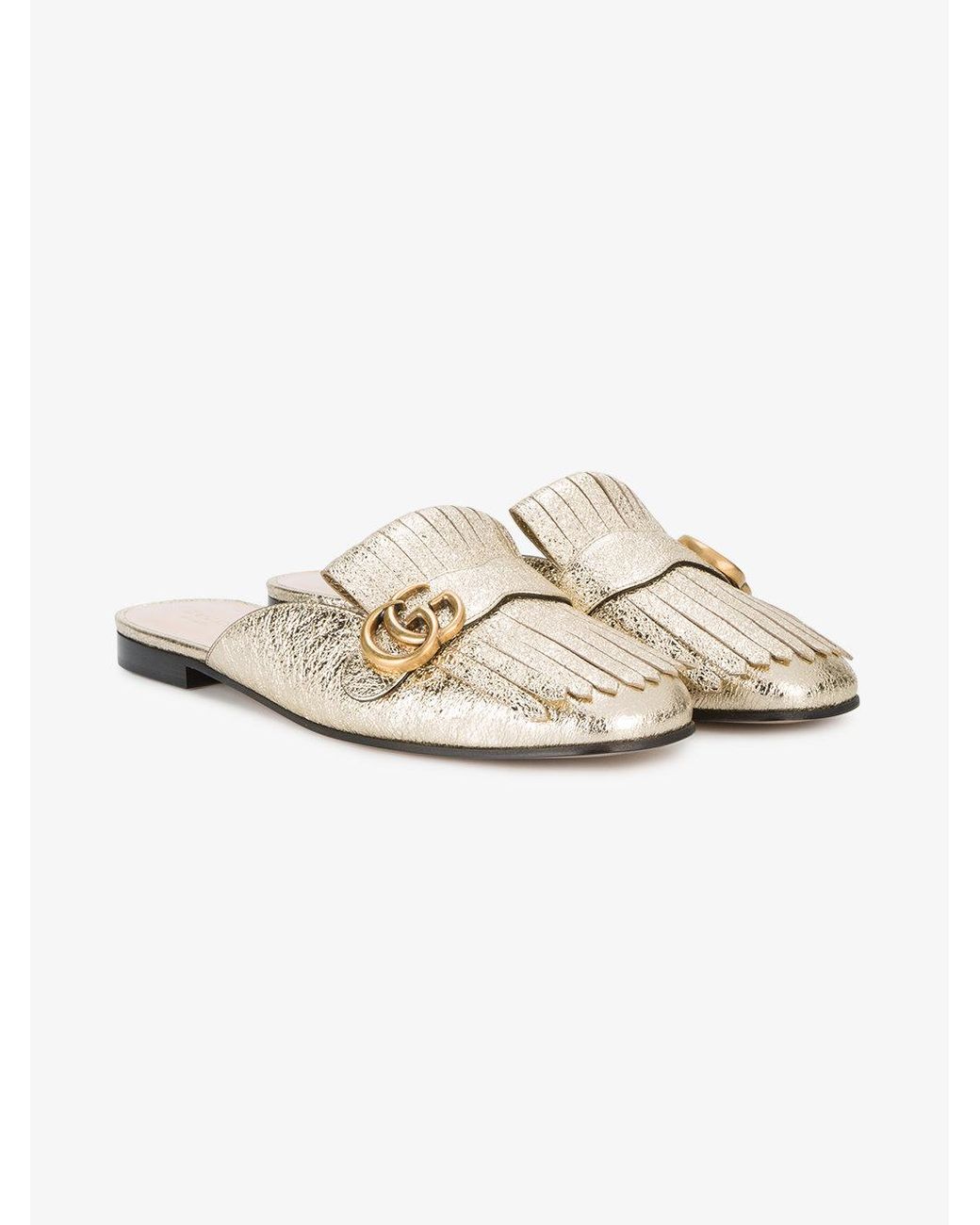 Gucci Gold Marmont Leather Mules in Grey | Lyst UK