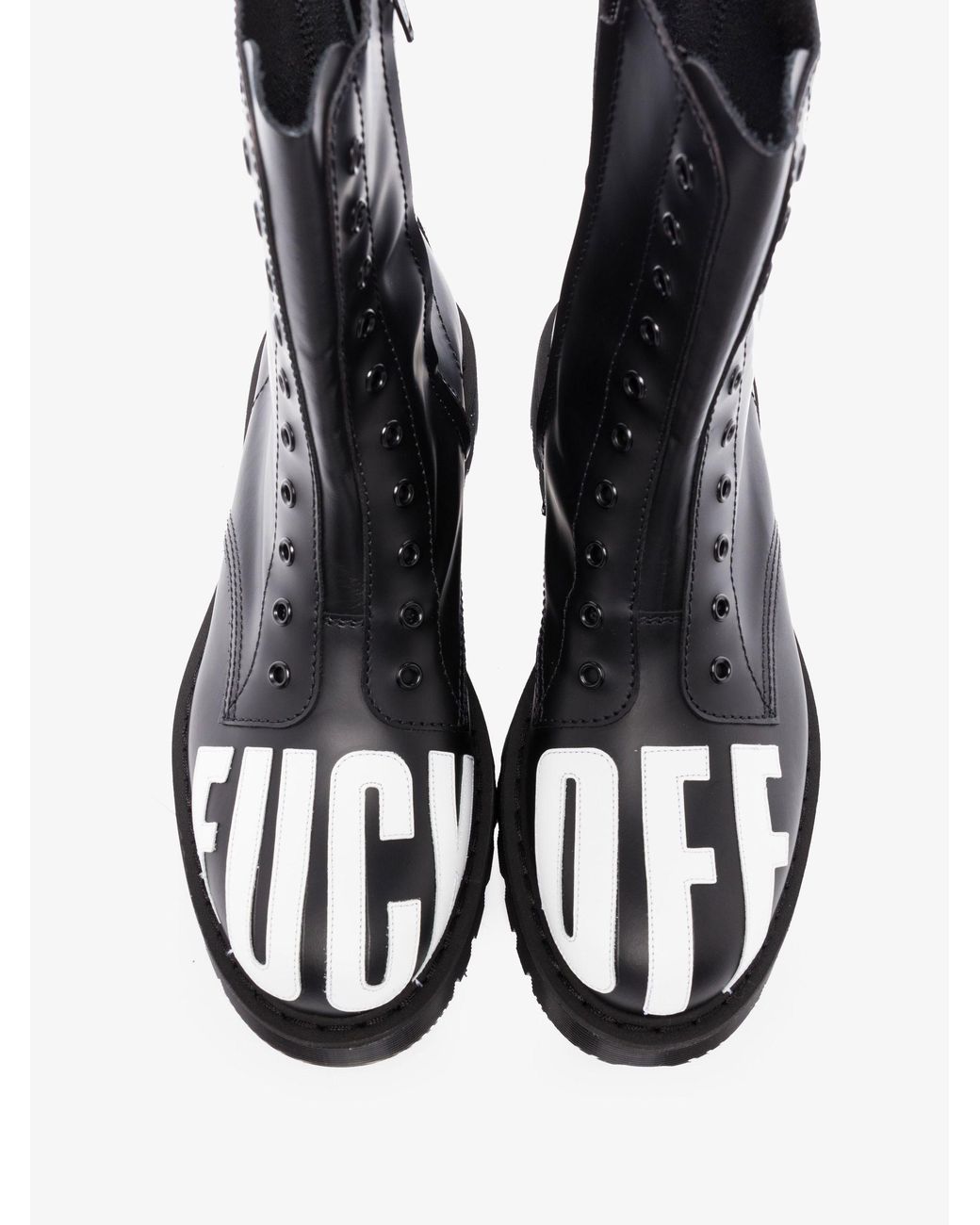 靴 Vetements FUCK OFF leather boots black VTMNTS Fuck Off Leather Army Boots in Black for Men | Lyst