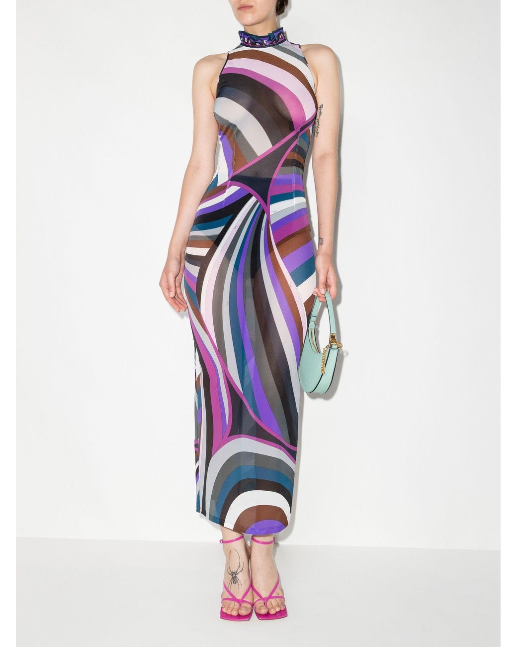 Emilio Pucci Purple Iride Print Midi Dress in Blue Lyst