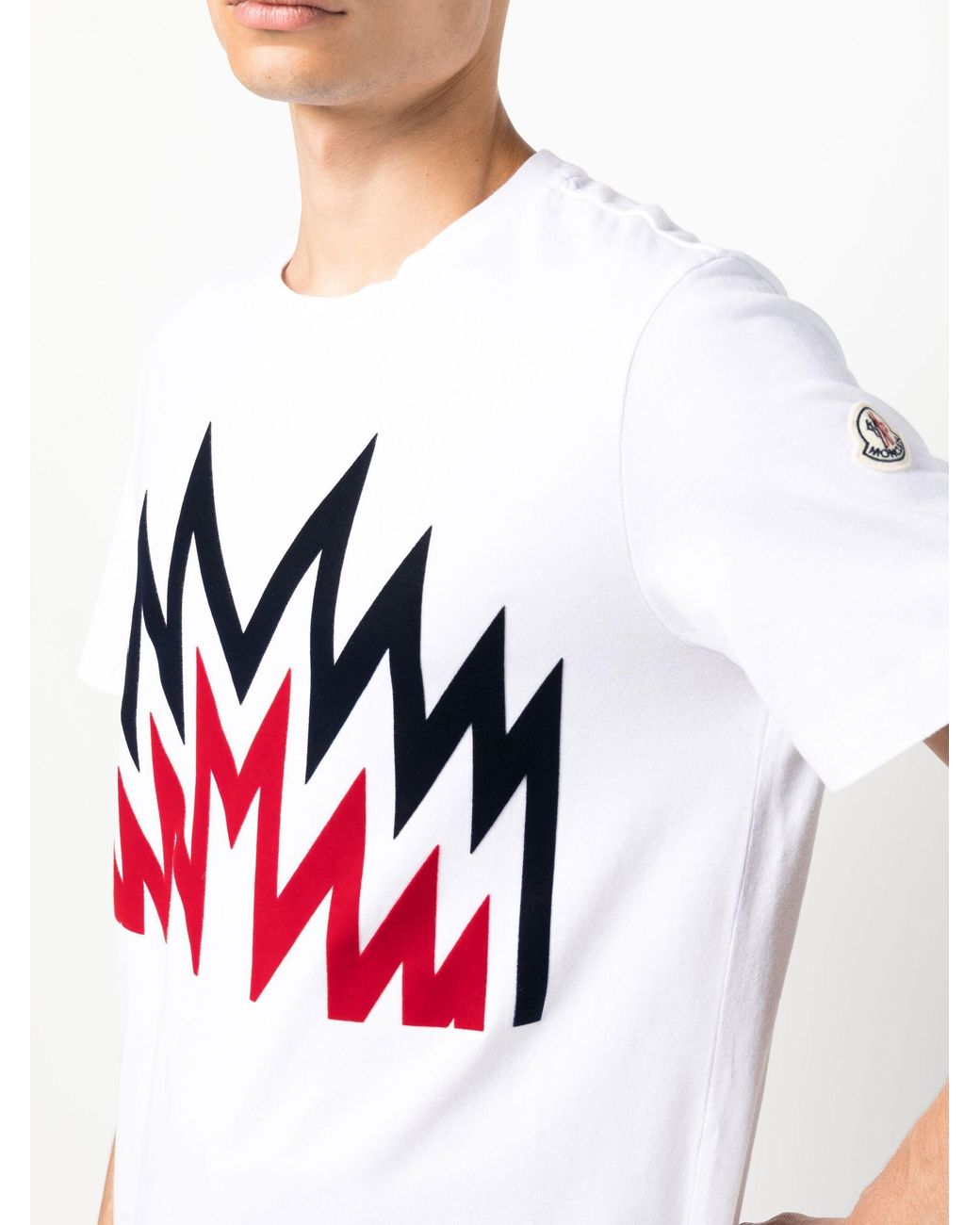 Moncler White Flocked Print Cotton T-shirt in Red for Men | Lyst