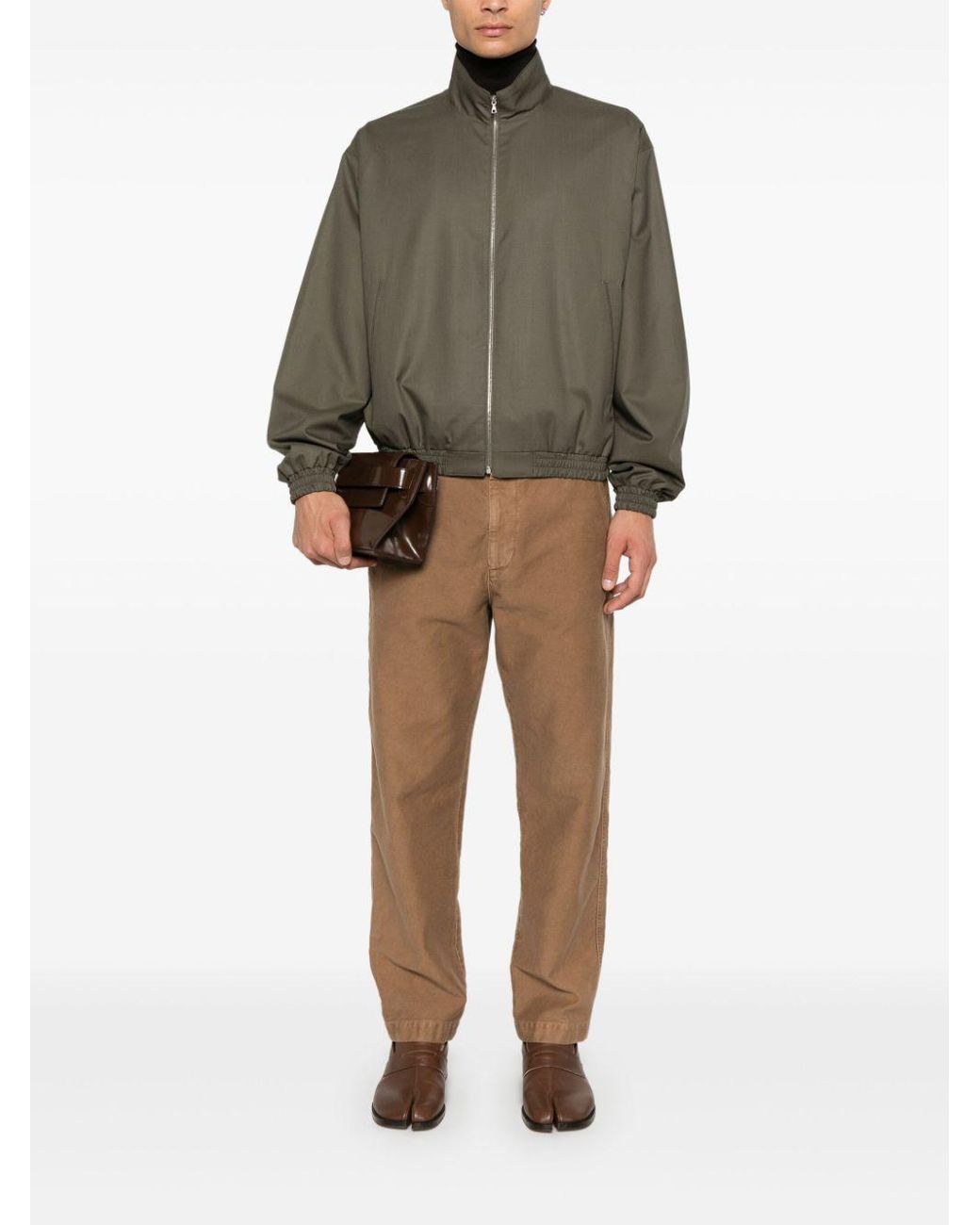 AURALEE Super Fine Tropical Wool Zip Bomber Jacket in Green AURALEE Super Fine Tropical Wool Zip Bomber Jacket in Green