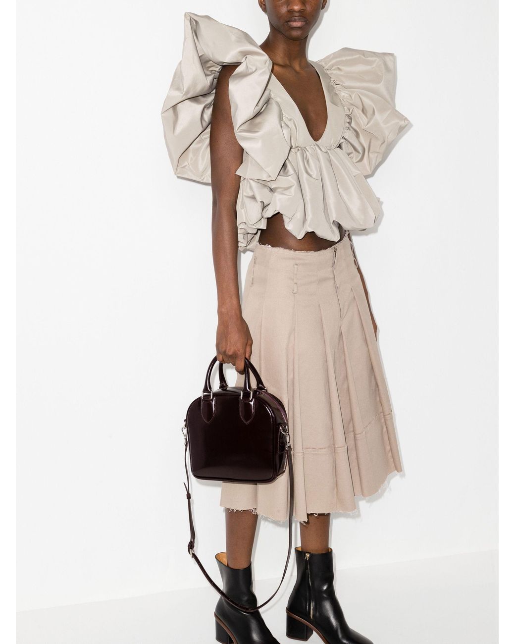 Kika Vargas Neutral Nia Ruffled Cropped Blouse - Women's Kika Vargas Neutral Nia Ruffled Cropped Blouse - Women's