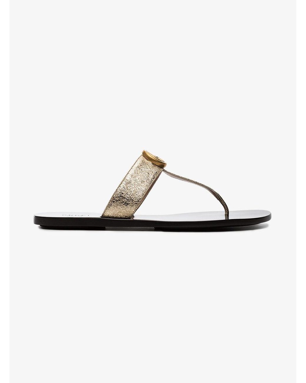 Gucci thong sandals gold clearance
