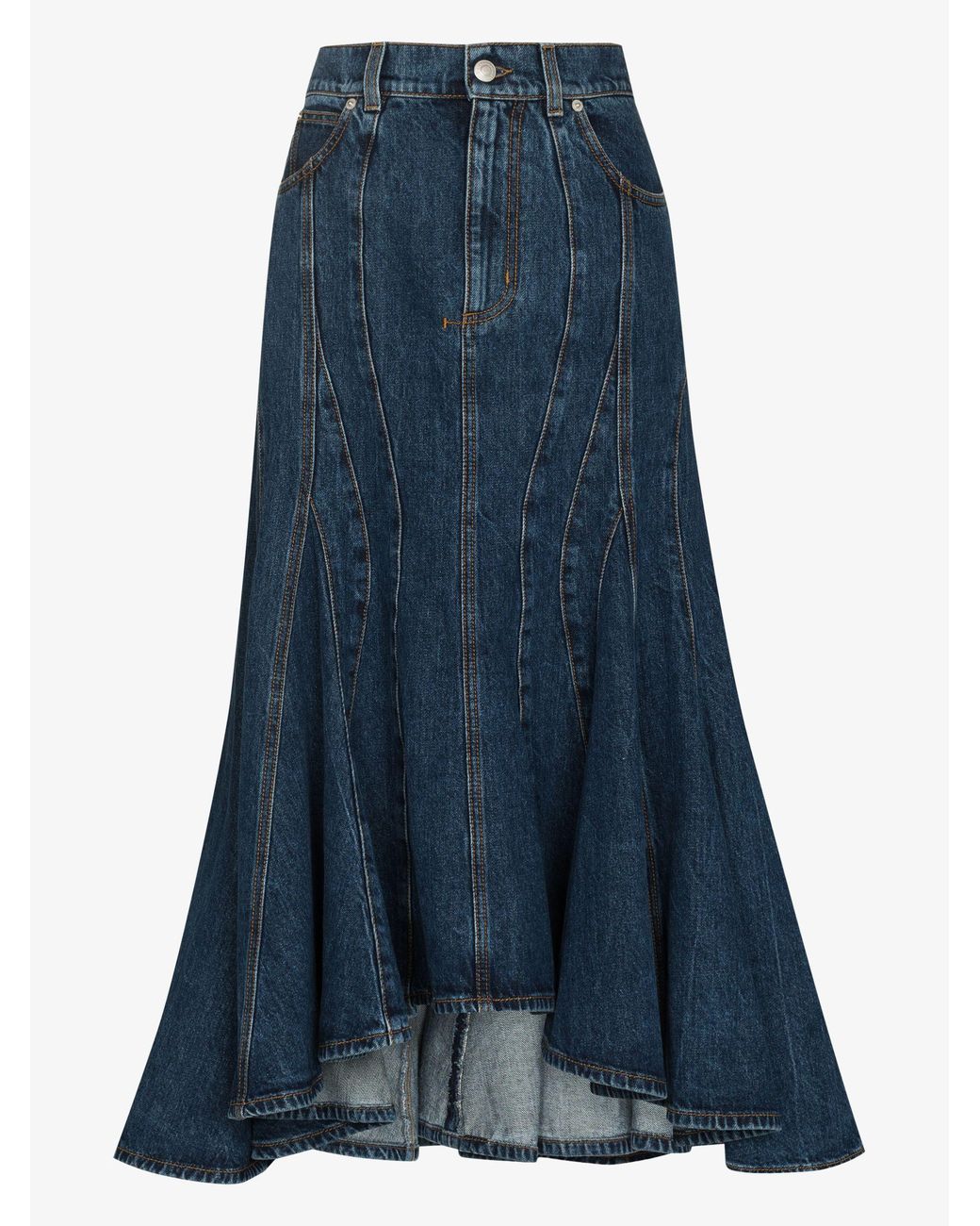 【関税&送料込】Alexander Mcqueen Delave Denim Midi Skirt Flared Denim Skirt | Authentic & Vintage | ReSee