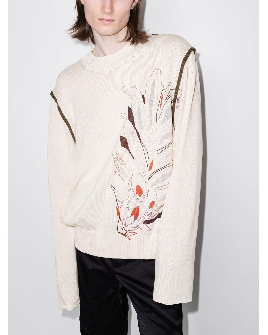 Kiko Kostadinov Men's Natural Future Print Cotton Sweater