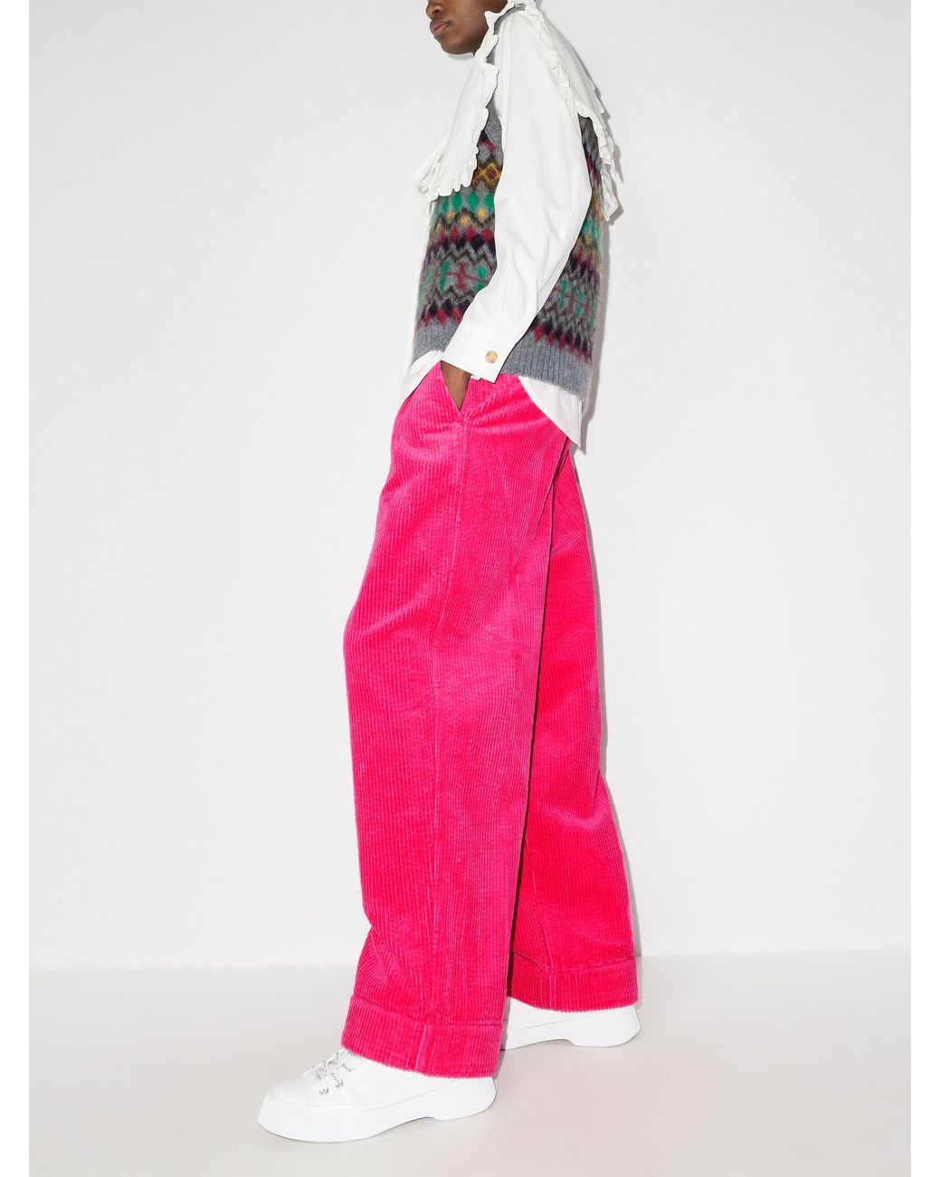 Ganni Wide Leg Cord Trousers - Women's - Organic Cotton/fabric in Pink |  Lyst