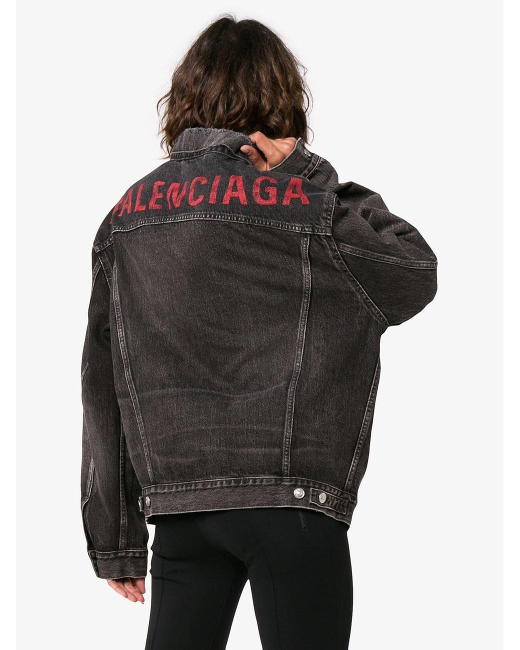 balenciaga denim jacket black red logo