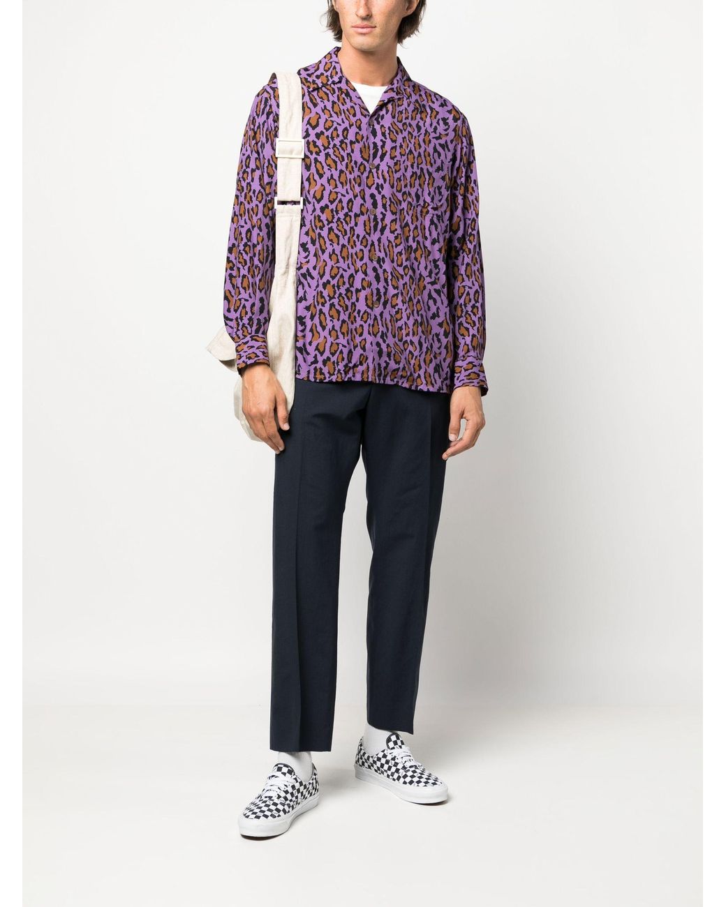 Wacko Maria Purple Leopard Print Shirt - Men's - Rayon for Men