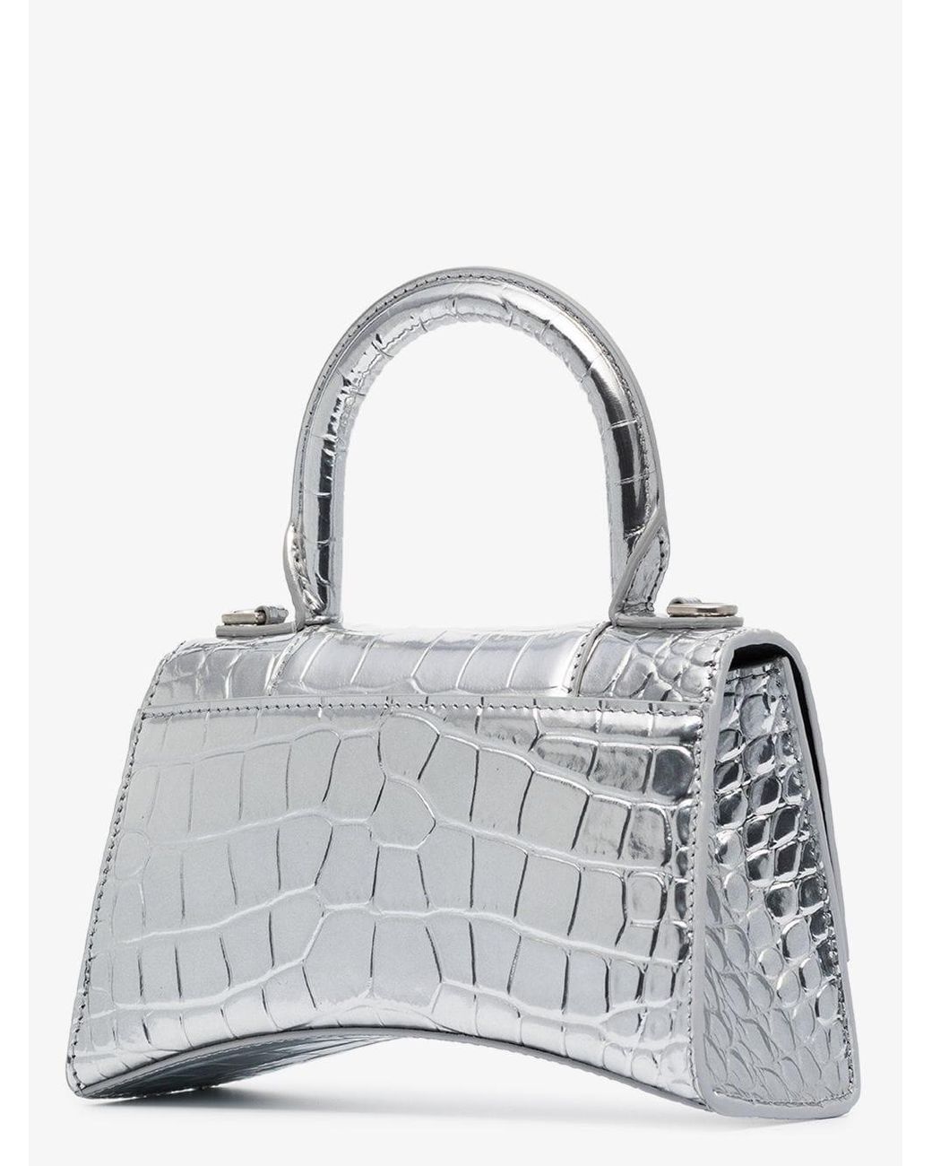 Hourglass XS Croc Effect Leather Crossbody Bag in Silver  Balenciaga   Mytheresa