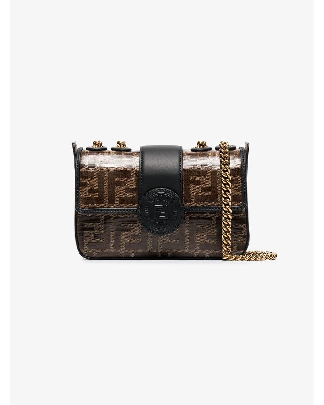 Fendi Brown Double F Logo Print Leather Cross Body Bag | Lyst