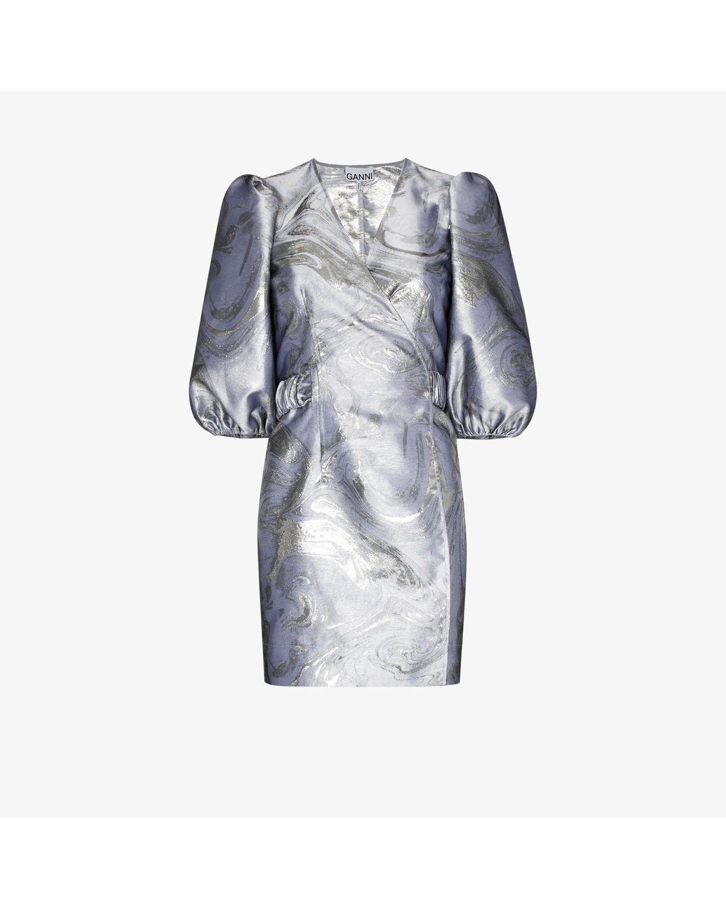 Ganni Metallic Jacquard Wrap Mini Dress | Lyst