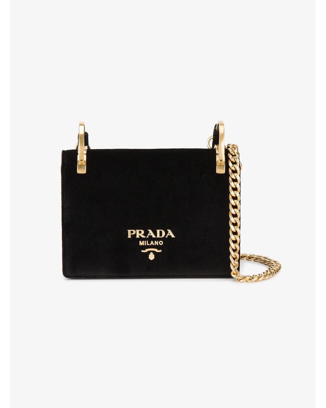 Prada Velvet Pattina Bag With Gold Chain in Black | Lyst UK