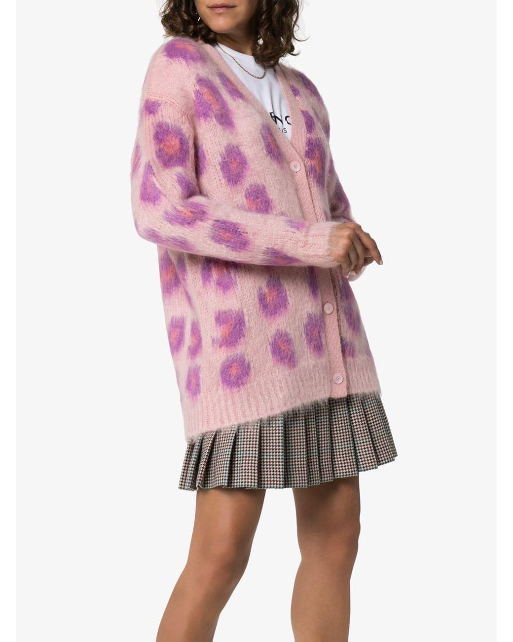 Miu Miu Leopard Print Knit Cardigan in Pink | Lyst