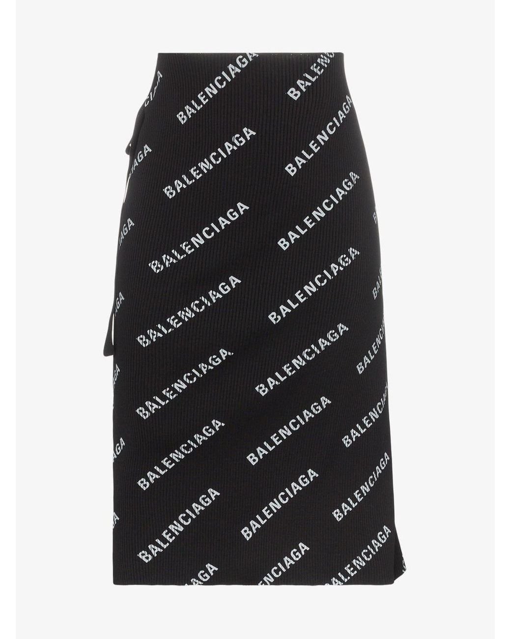 Balenciaga Logo Printed Wrap Skirt in Black | Lyst