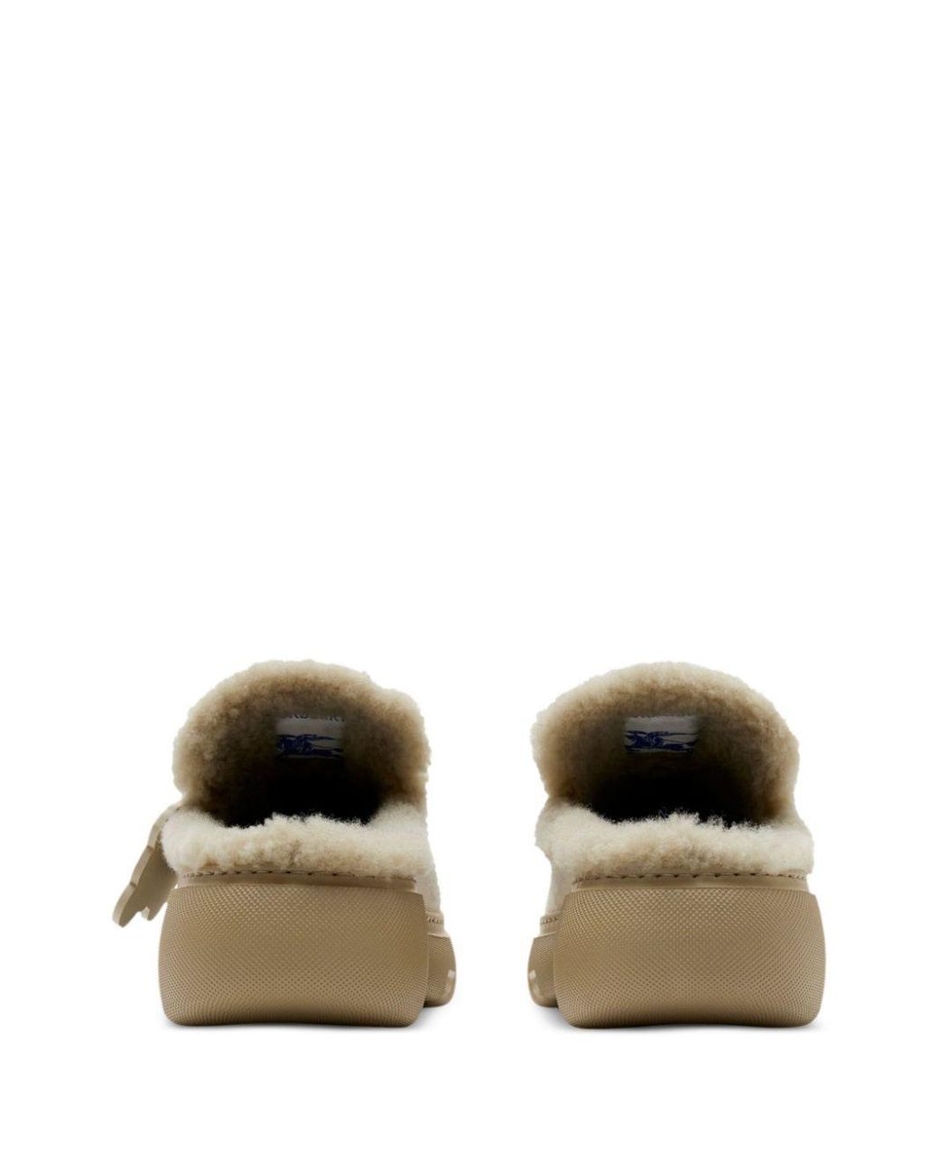 【Burberry】 Stony faux fur-lined suede mules Burberry Neutral Stony Shearling Mules in Natural | Lyst