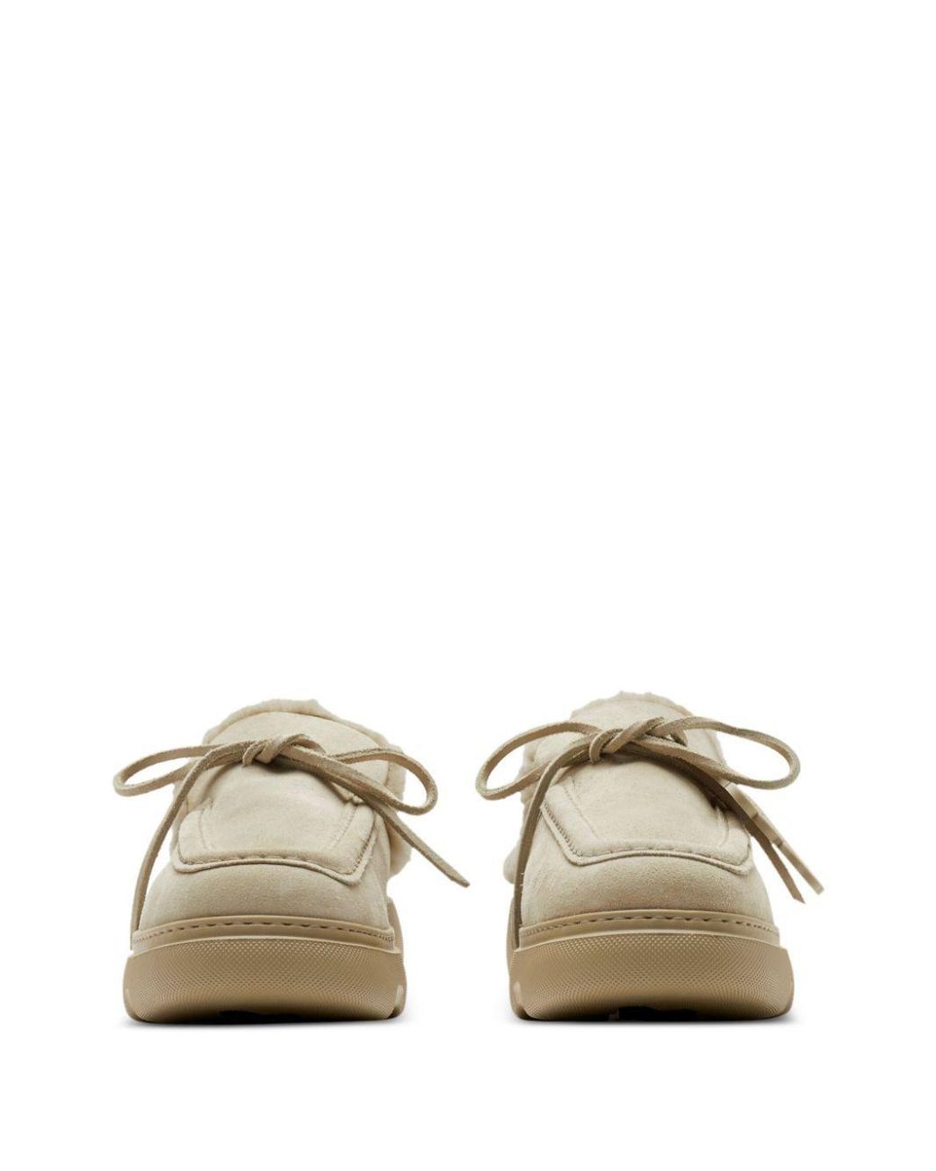 【Burberry】 Stony faux fur-lined suede mules Burberry Neutral Stony Shearling Mules in Natural | Lyst