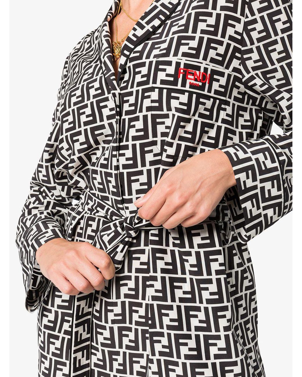 Fendi Ff Logo Belted Silk Jumpsuit in Black Lyst